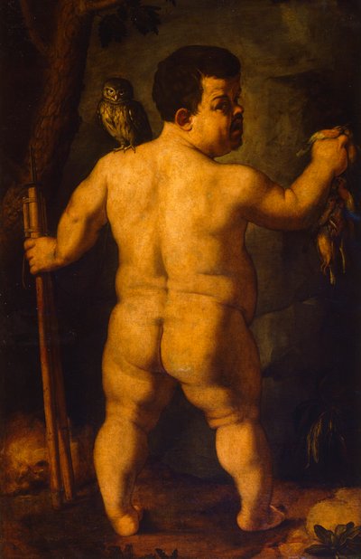 Doble retrato del enano Morgante: vista completa desde atrás de Agnolo Bronzino