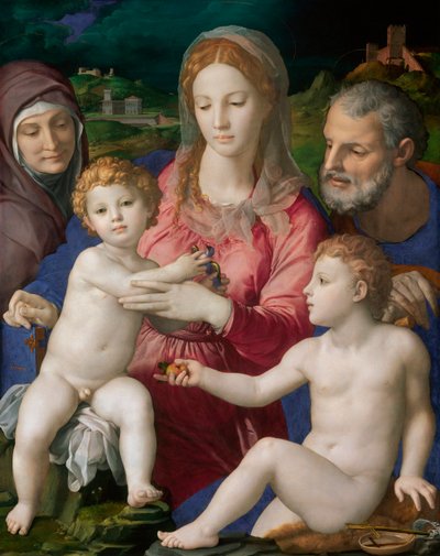 La Sainte Famille avec Sainte Anne et Saint Jean Baptiste - La Sagrada Familia con los Santos Ana y Juan Bautista - Pintura de Agnolo Bronzino (Allori Angelo di Cosimo dit Bronzino de Agnolo Bronzino