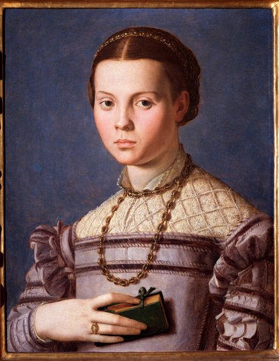 Retrato de una niña pequeña con un libro de Agnolo Bronzino