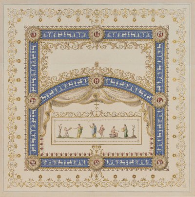 Diseños de techos a la manera antigua, con escenas centrales de los dioses en frisos de Agostino (attr.) Brunias