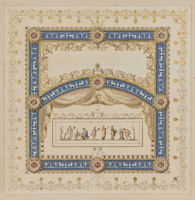 Diseños de techos a la manera antigua, con escenas centrales de los dioses en frisos de Agostino (attr.) Brunias
