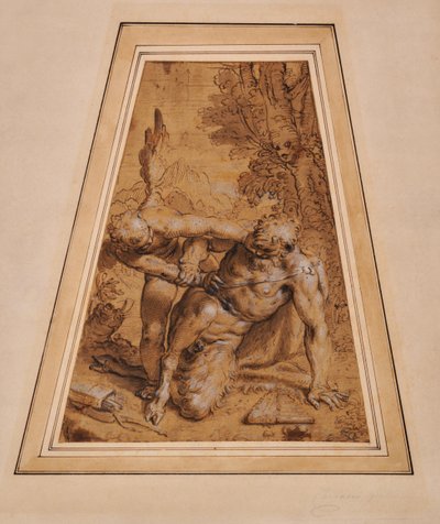 Cupido conquistando a Pan de Agostino (attr. to) Carracci