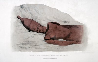 Cabeza colosal descubierta en las ruinas de Karnak por G. Belzoni, 1820 de Agostino Aglio