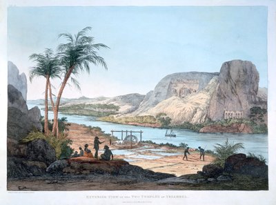 Vista exterior de los dos templos en Ybsambul, Egipto, 1820 de Agostino Aglio
