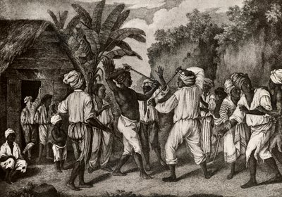 Combate con garrotes entre negros ingleses y franceses en la isla de Dominica, Santo Domingo de Agostino Brunias