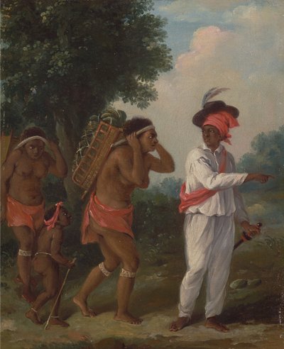 Hombre de color de las Indias Occidentales, dirigiendo a dos mujeres caribes con un niño, ca. 1780 de Agostino Brunias