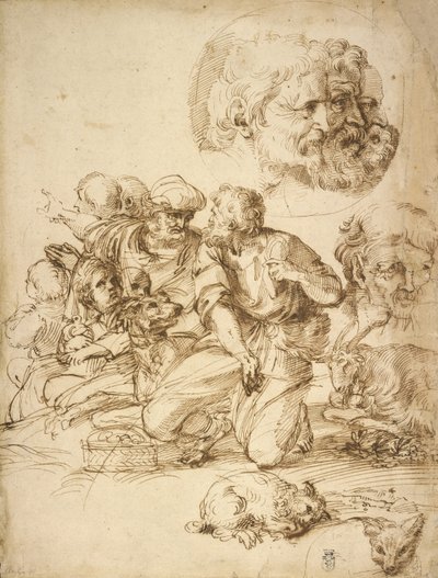 Un grupo de pastores y otros estudios de Agostino Carracci