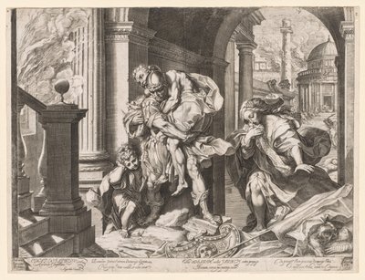 Eneas y su familia huyendo de Troya de Agostino Carracci
