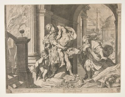 Eneas y su familia huyendo de Troya de Agostino Carracci