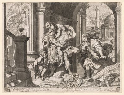 Eneas y su familia huyendo de Troya de Agostino Carracci