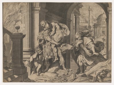 Eneas y su familia huyendo de Troya, 1595 de Agostino Carracci