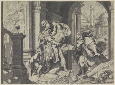 Eneas huye con su familia de Troya de Agostino Carracci