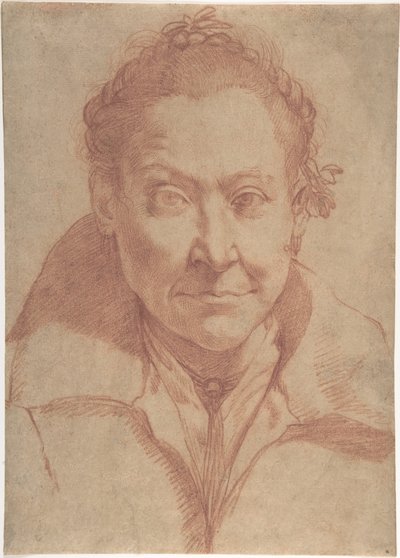Retrato de busto de una mujer (anverso); estudio de busto de una joven (reverso) de Agostino Carracci