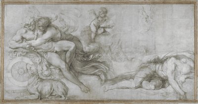 Céfalo llevado por Aurora en su carro Boceto para un fresco en la Galería del Palazzo Farnese, Roma, c. 1599 de Agostino Carracci