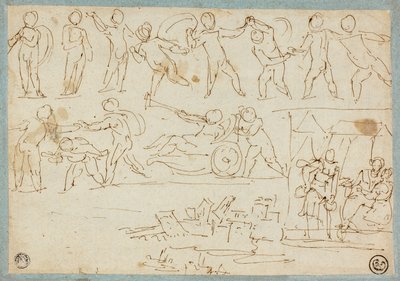 Friso de Putti, Boceto de Lot y sus hijas, Boceto de edificios de Agostino Carracci