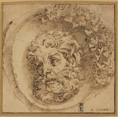 Cabeza de un fauno en un medallón cóncavo de Agostino Carracci