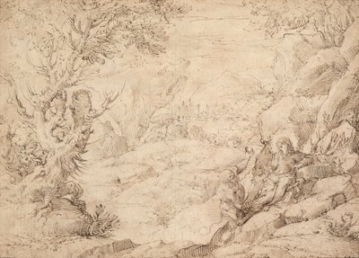 paisaje con la tentación de cristo de Agostino Carracci