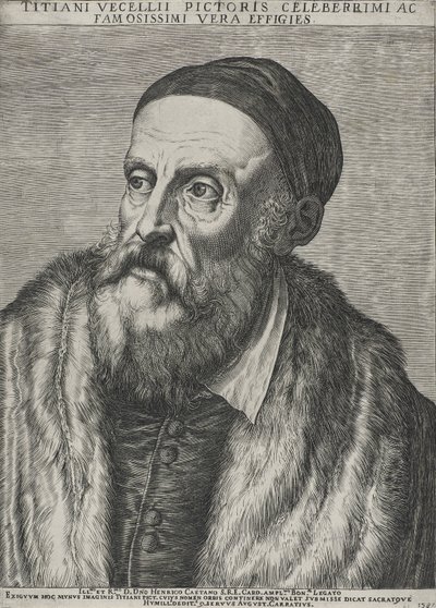Retrato de Tiziano, 1587 (grabado en papel verjurado con marca de agua) de Agostino Carracci