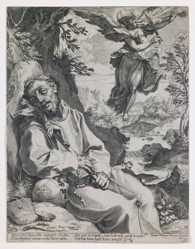 San Francisco consolado por el ángel músico de Agostino Carracci