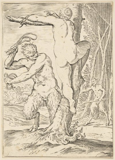 Sátiro azotando a una ninfa, c.1590-95 de Agostino Carracci