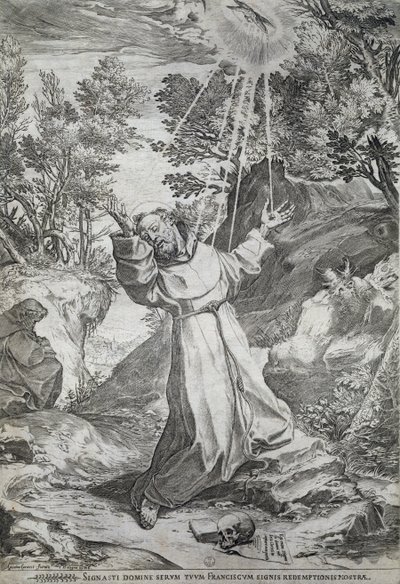 La estigmatización de San Francisco en el monte La Verna (1224) de Agostino Carracci