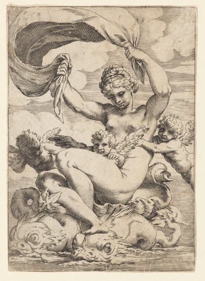 Venus (o Galatea) y Cupidos sostenidos por delfines de Agostino Carracci
