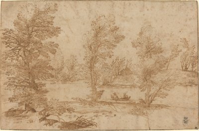 Río en el Bosque con un Barco de Agostino Carracci