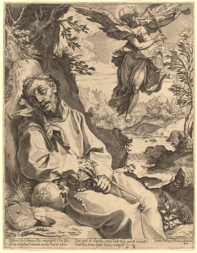 San Francisco consolado por el ángel musical de Agostino Carracci after Francesco Vanni