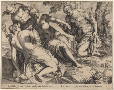 Mercurio y las tres Gracias de Agostino Carracci after Jacopo Tintoretto