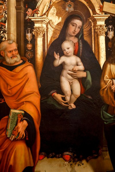 Virgen y Niño con Santos. Siglo XVI (Óleo sobre madera) de Agostino Marti