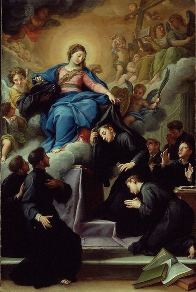 La Virgen con los siete fundadores de la Orden Servita, c.1728 (óleo sobre lienzo) de Agostino Masucci