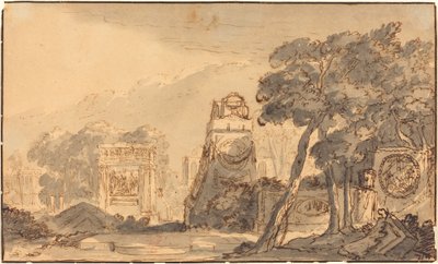 Paisaje con tumbas antiguas de Agostino Mitelli