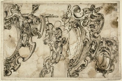 Bocetos de motivos decorativos (anverso); Boceto de motivo decorativo (reverso) de Agostino Mitelli