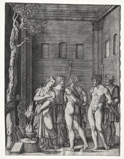 Orestes y Pílades llevados a Ifigenia para el sacrificio, 1514-1536. de Agostino Musi