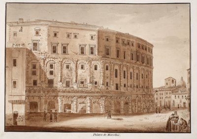Teatro de Marcelo, 1833 (aguafuerte con lavado marrón) de Agostino Tofanelli