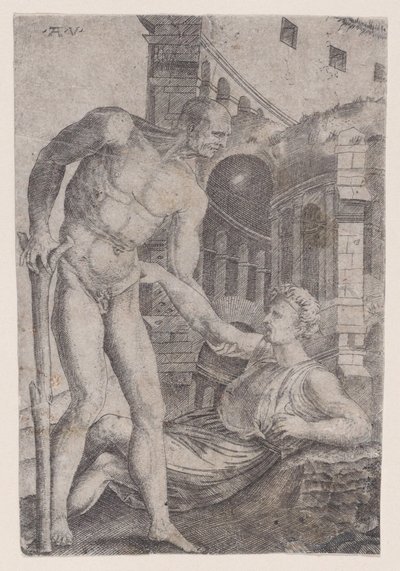Un hombre ayudando a otro a levantarse, ca. 1514-1536 de Agostino Veneziano