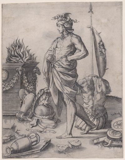 Un joven héroe cerca de un altar, ca. 1514-36 de Agostino Veneziano