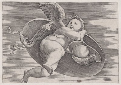 Eros Robando el Escudo del Hombre de Agostino Veneziano