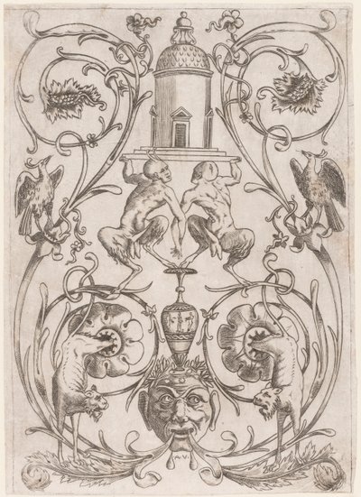 Ornamento Grotesco con Sátiros, de un conjunto de veinte paneles ornamentales de Agostino Veneziano