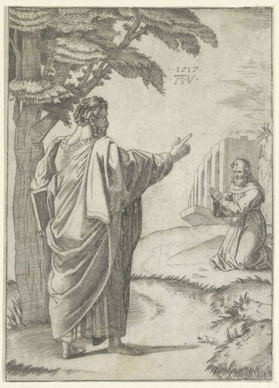 San Pablo y un monje franciscano de Agostino Veneziano