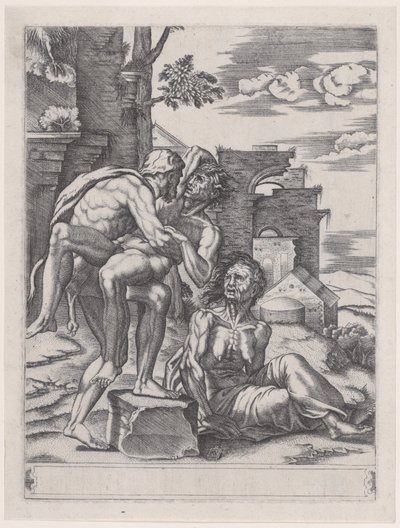 Hércules y Anteo, fechado en 1533 de Agostino Veneziano