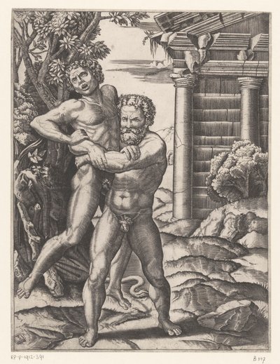 Hércules lucha con Antaeus de Agostino Veneziano