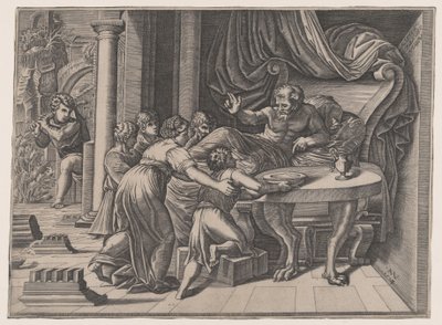 Isaac bendiciendo a Jacob, 1524 de Agostino Veneziano