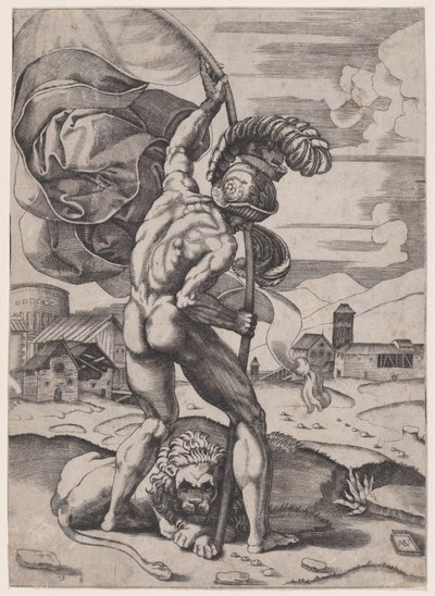 Hombre con una bandera, ca. 1514-36 de Agostino Veneziano