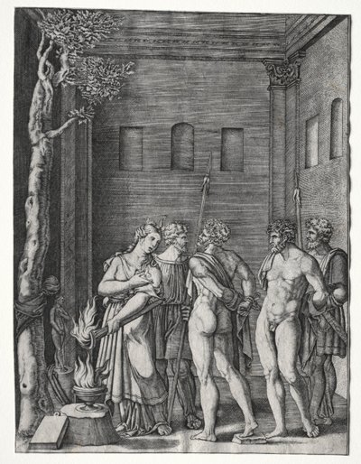 Orestes y Pílades llevados ante Ifigenia para el Sacrificio de Agostino Veneziano