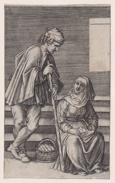 Campesino y una mujer con huevos, ca. 1514-36 de Agostino Veneziano