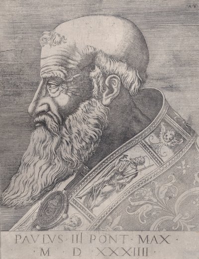 Papa Pablo III, sin sombrero, fechado 1534 de Agostino Veneziano