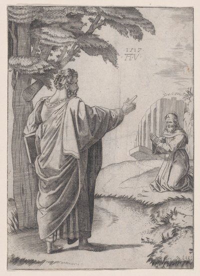 San Pablo y el fraile franciscano de Agostino Veneziano