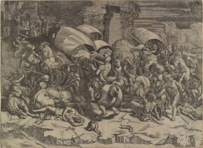 La batalla entre Escipión Africano y los cartagineses ("La batalla del cuchillo") de Agostino Veneziano