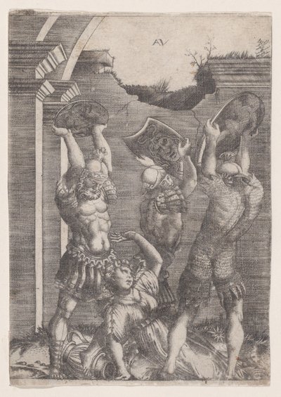 Tarpeya Aplastada por los Sabinos de Agostino Veneziano